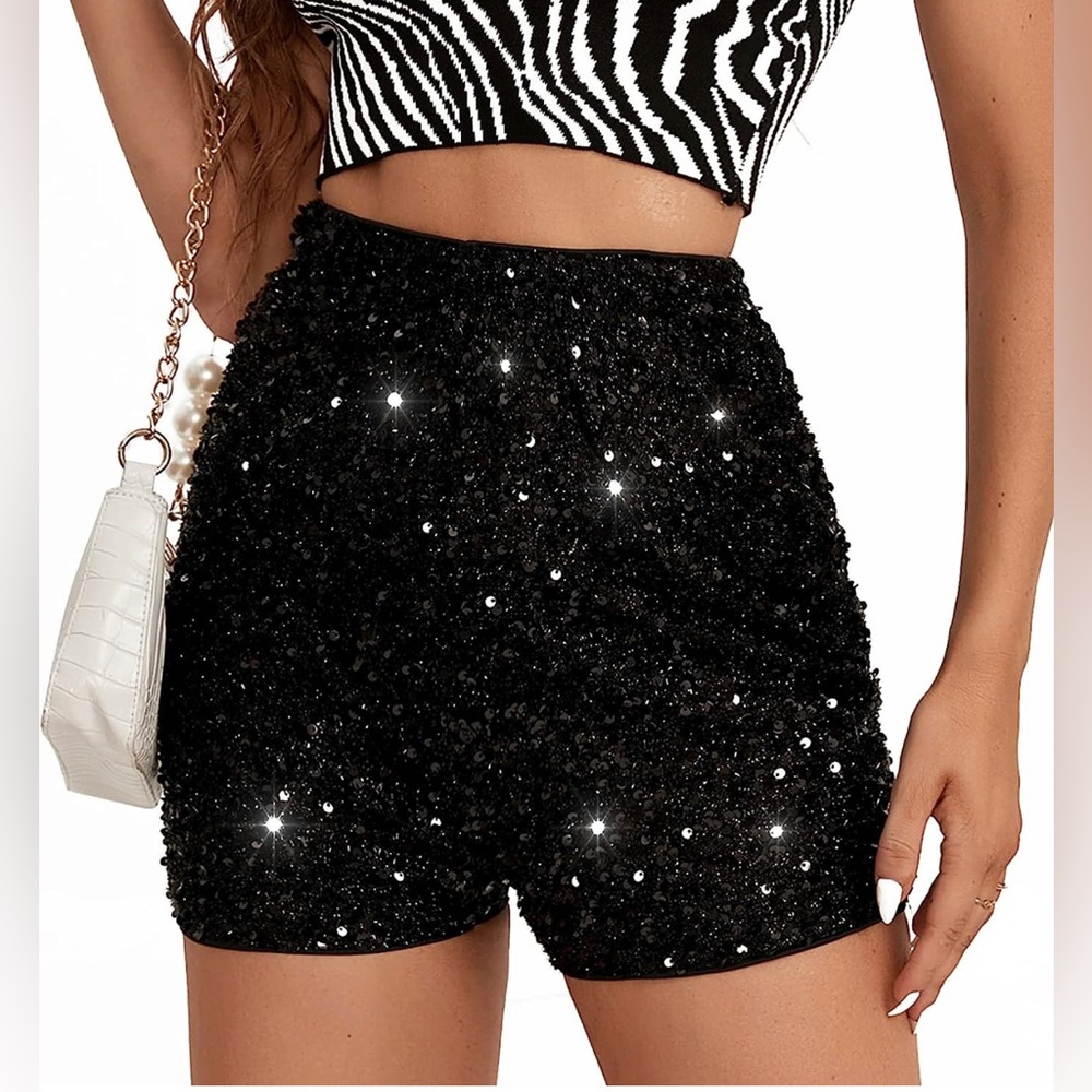 High Waist Sequin Performance Glitter Clubwear Rave Shorts